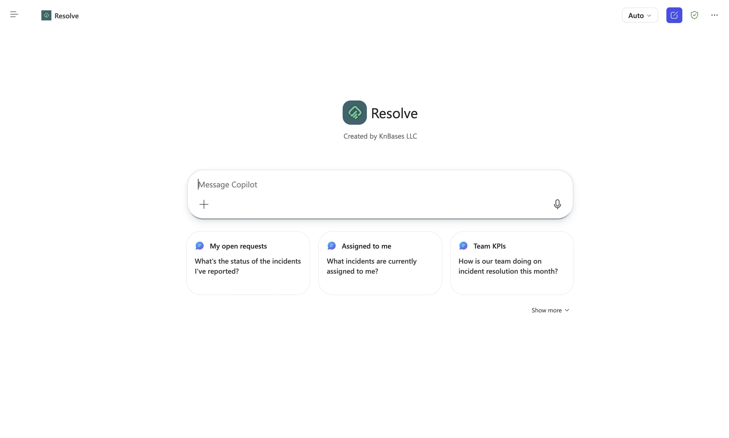 Resolve agent in Microsoft Copilot with suggested prompts