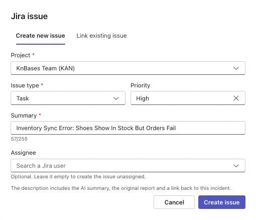 Creating a Jira issue from an incident in Resolve